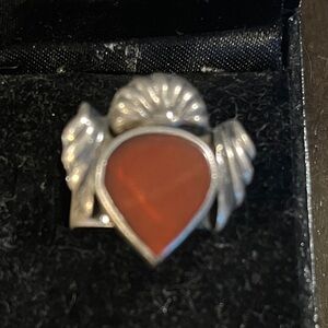 Silver and Red Heart Ring